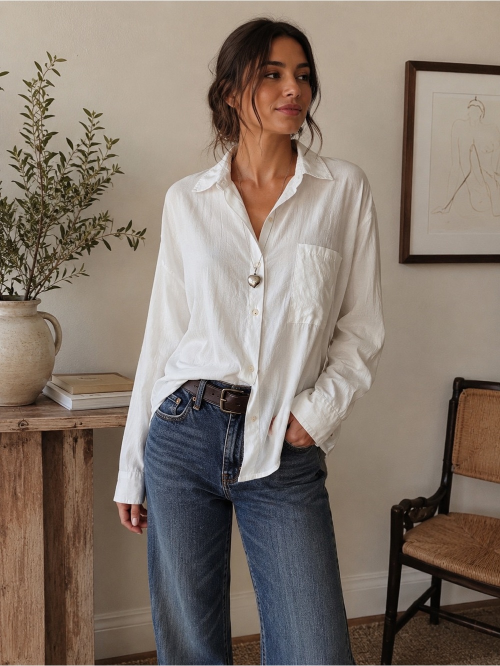 Perch by Blu Pepper White Button Down Coastal Grandma Old Money Minimalist 1X